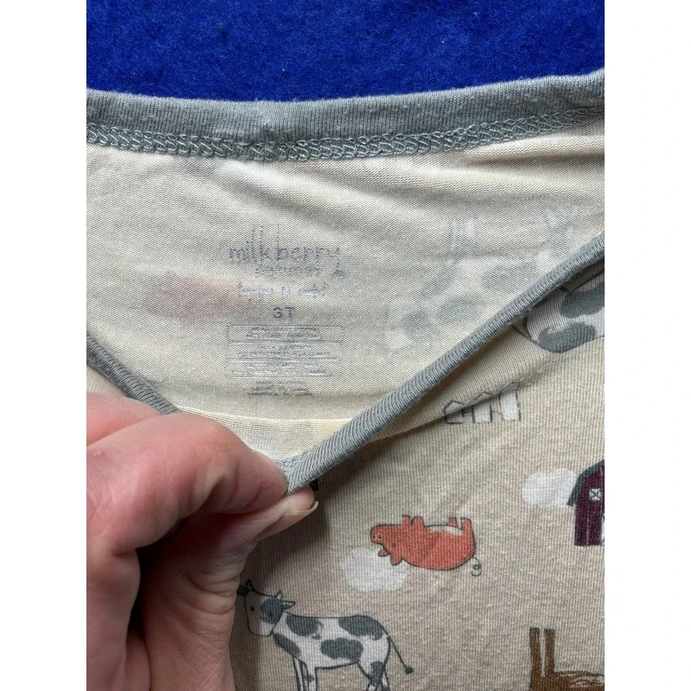 Farmcore Toddler Milkberry Farm‎ Animal Bamboo Pajama Top 3T Tan Grey